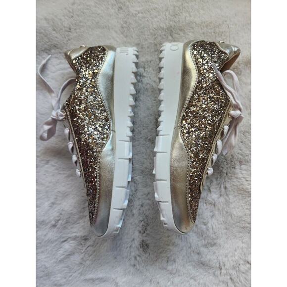 NWD JIMMY CHOO Monza Glittered Metallic Leather Sneakers Sz 36.5 Gold - Picture 6 of 11